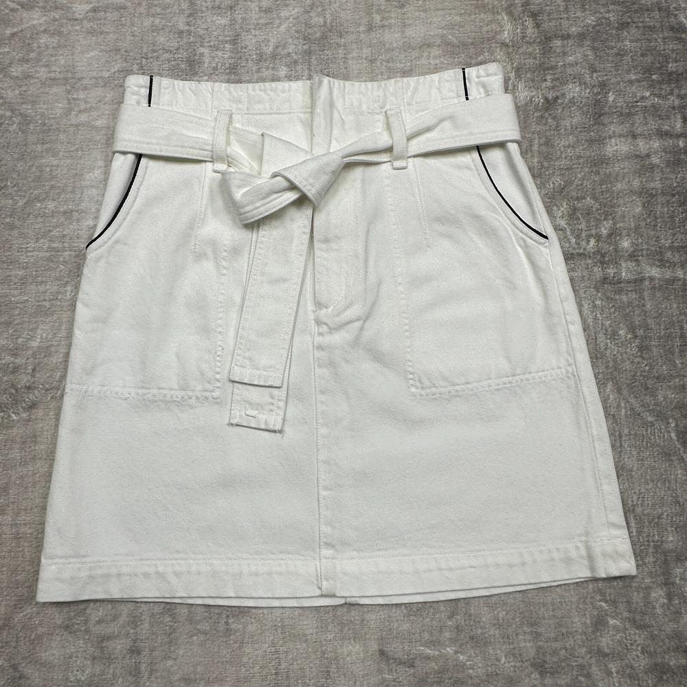 Rag & Bone‎ Skirt Womens 26 White Utility Mini Belted Cotton Tencel Minimalist
